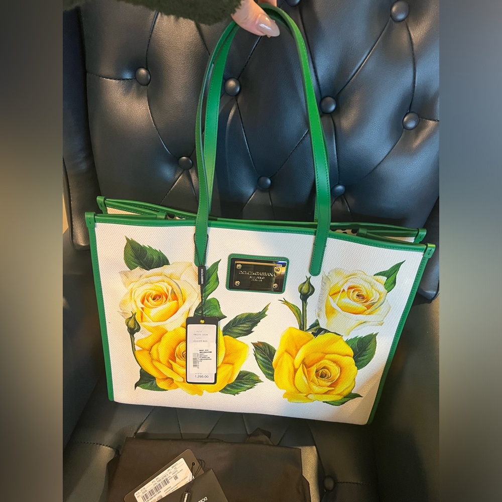 NWT DOLCE & GABBANA Yellow Rose Shopping Tote Large D&G